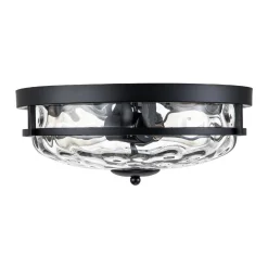 2-Light Water Glass Round Flush Mount Ceiling Light
