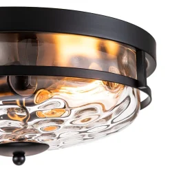 2-Light Water Glass Round Flush Mount Ceiling Light