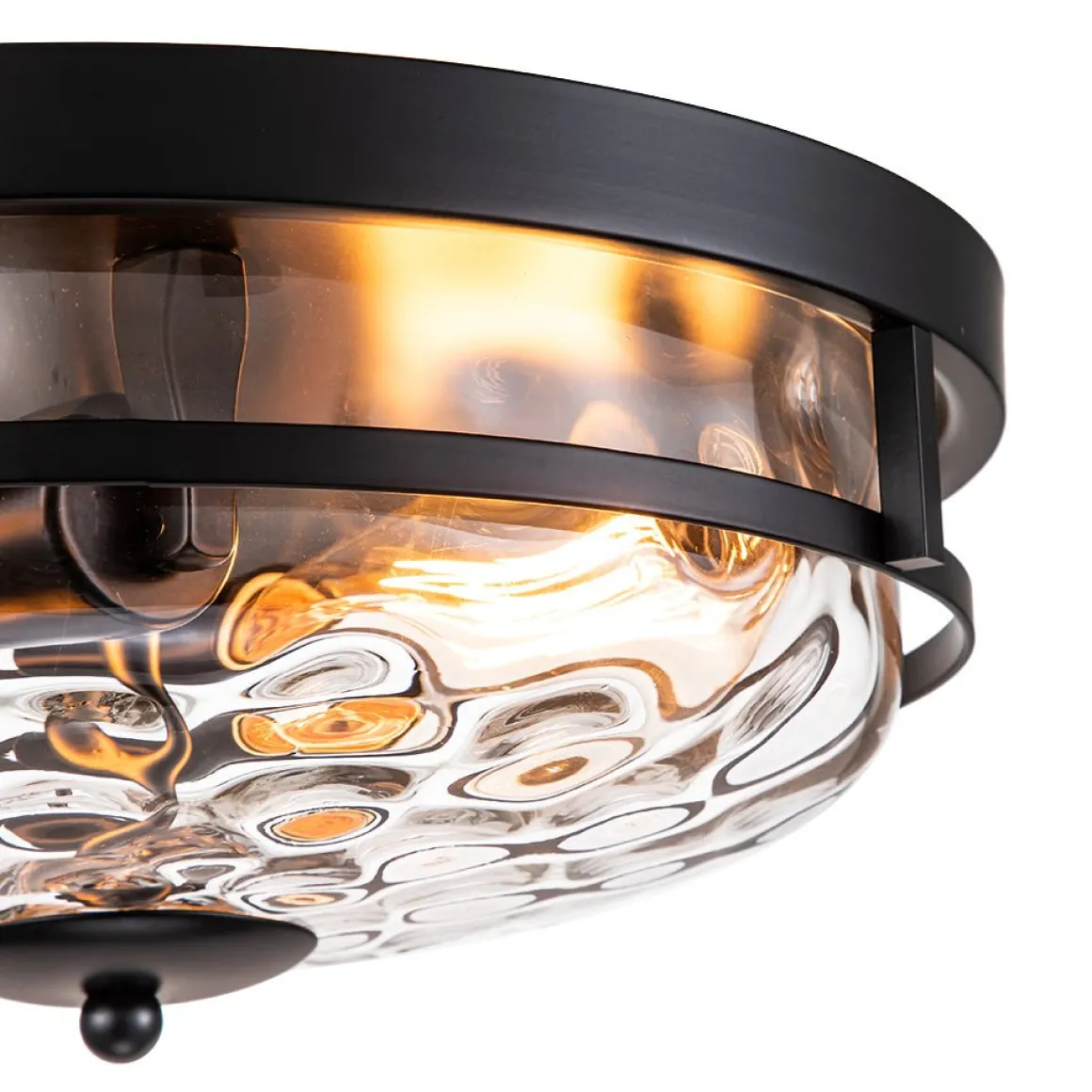 2-Light Water Glass Round Flush Mount Ceiling Light