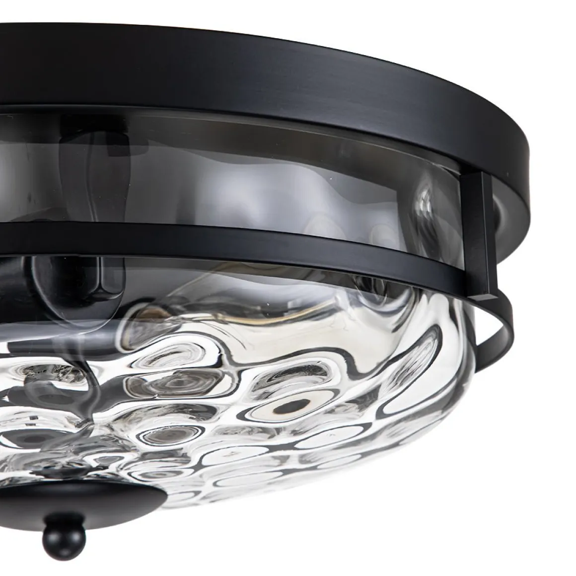 2-Light Water Glass Round Flush Mount Ceiling Light