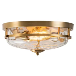 2-Light Water Glass Round Flush Mount Ceiling Light