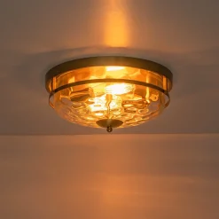 2-Light Water Glass Round Flush Mount Ceiling Light