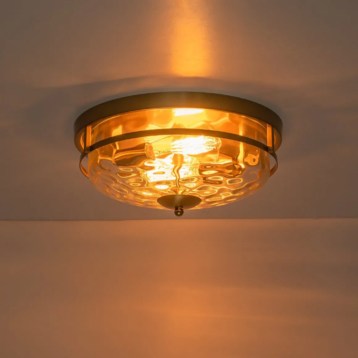 2-Light Water Glass Round Flush Mount Ceiling Light