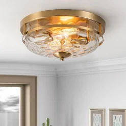 2-Light Water Glass Round Flush Mount Ceiling Light