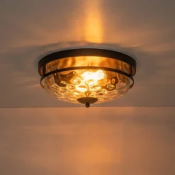 2-Light Water Glass Round Flush Mount Ceiling Light