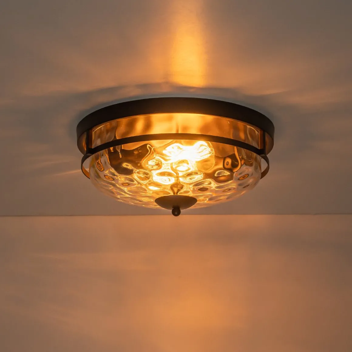 2-Light Water Glass Round Flush Mount Ceiling Light