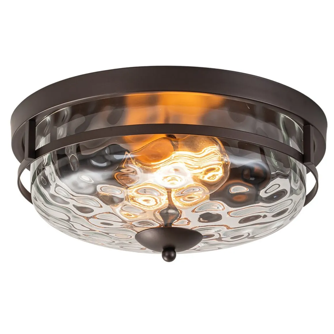 2-Light Water Glass Round Flush Mount Ceiling Light