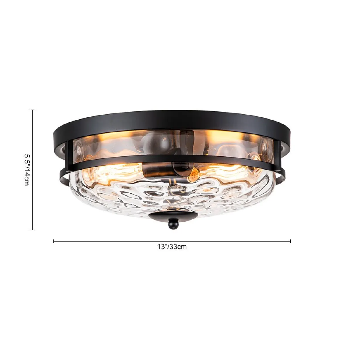 2-Light Water Glass Round Flush Mount Ceiling Light