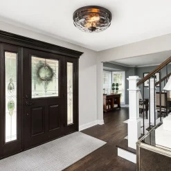 2-Light Water Glass Round Flush Mount Ceiling Light