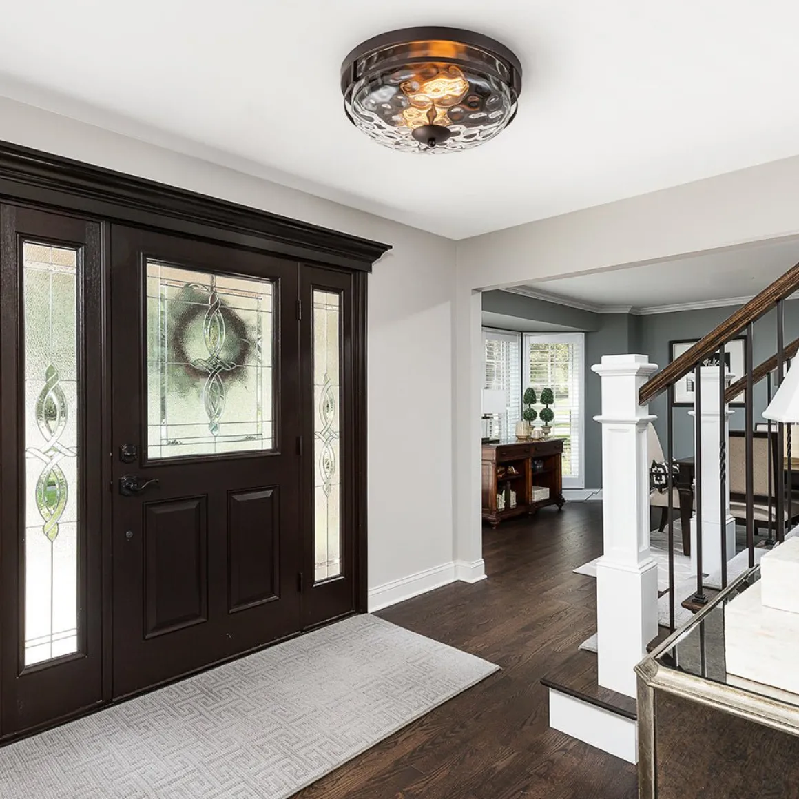 2-Light Water Glass Round Flush Mount Ceiling Light