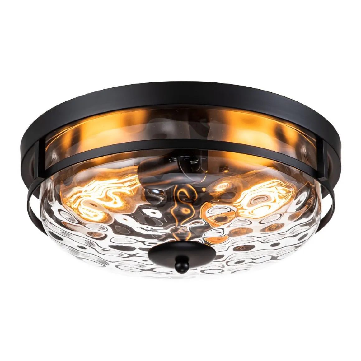 2-Light Water Glass Round Flush Mount Ceiling Light