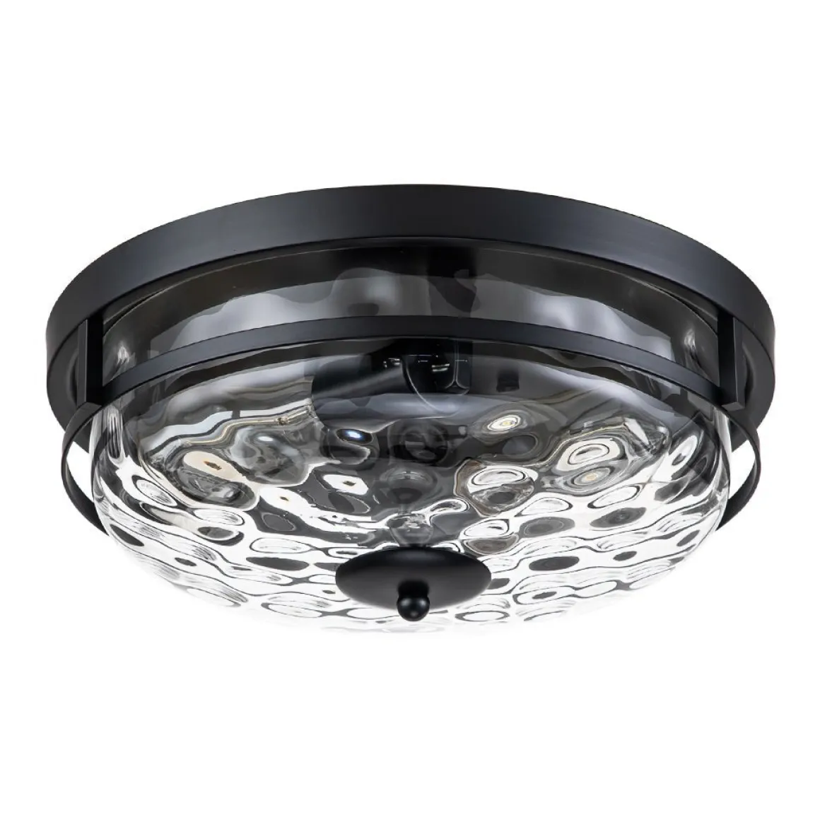 2-Light Water Glass Round Flush Mount Ceiling Light
