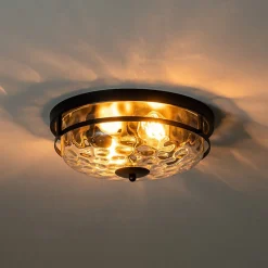 2-Light Water Glass Round Flush Mount Ceiling Light