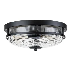 2-Light Water Glass Round Flush Mount Ceiling Light