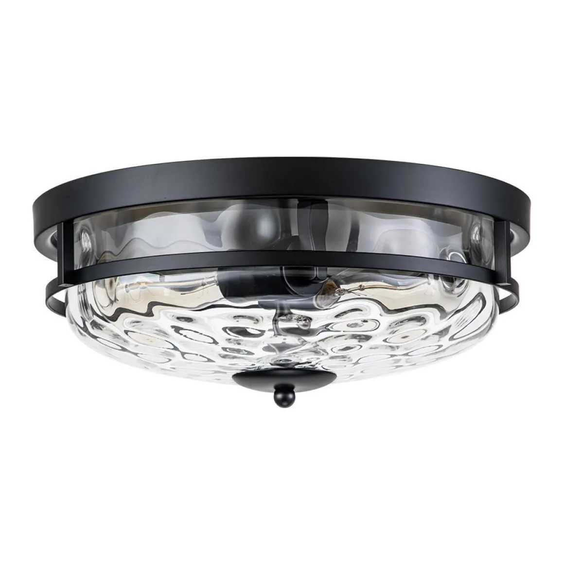 2-Light Water Glass Round Flush Mount Ceiling Light