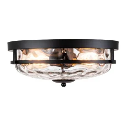 2-Light Water Glass Round Flush Mount Ceiling Light
