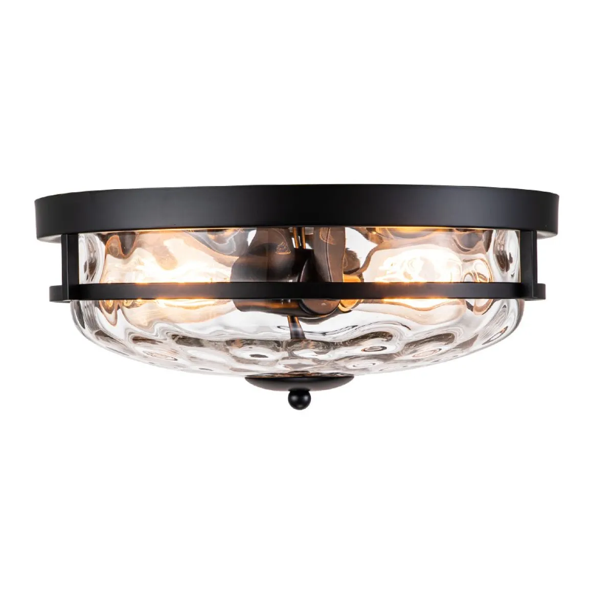 2-Light Water Glass Round Flush Mount Ceiling Light
