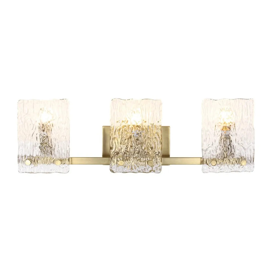 3-Light Water Glass Square Panel Brass Vanity Wall Sconce