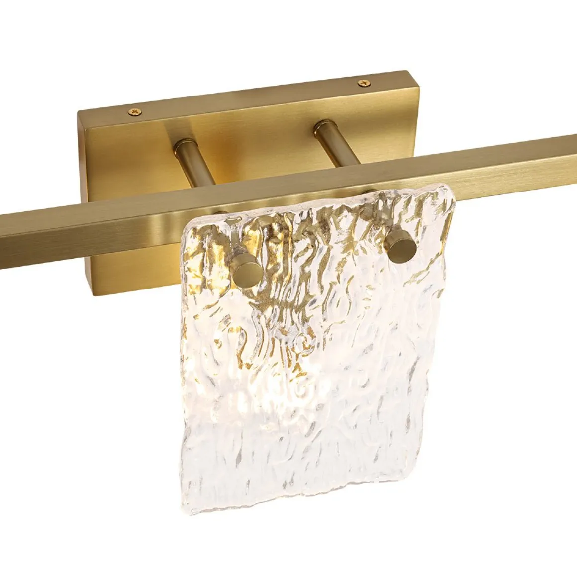 3-Light Water Glass Square Panel Brass Vanity Wall Sconce
