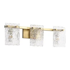 3-Light Water Glass Square Panel Brass Vanity Wall Sconce