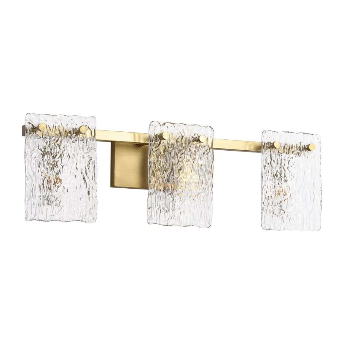 3-Light Water Glass Square Panel Brass Vanity Wall Sconce