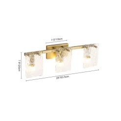 3-Light Water Glass Square Panel Brass Vanity Wall Sconce