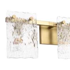 3-Light Water Glass Square Panel Brass Vanity Wall Sconce