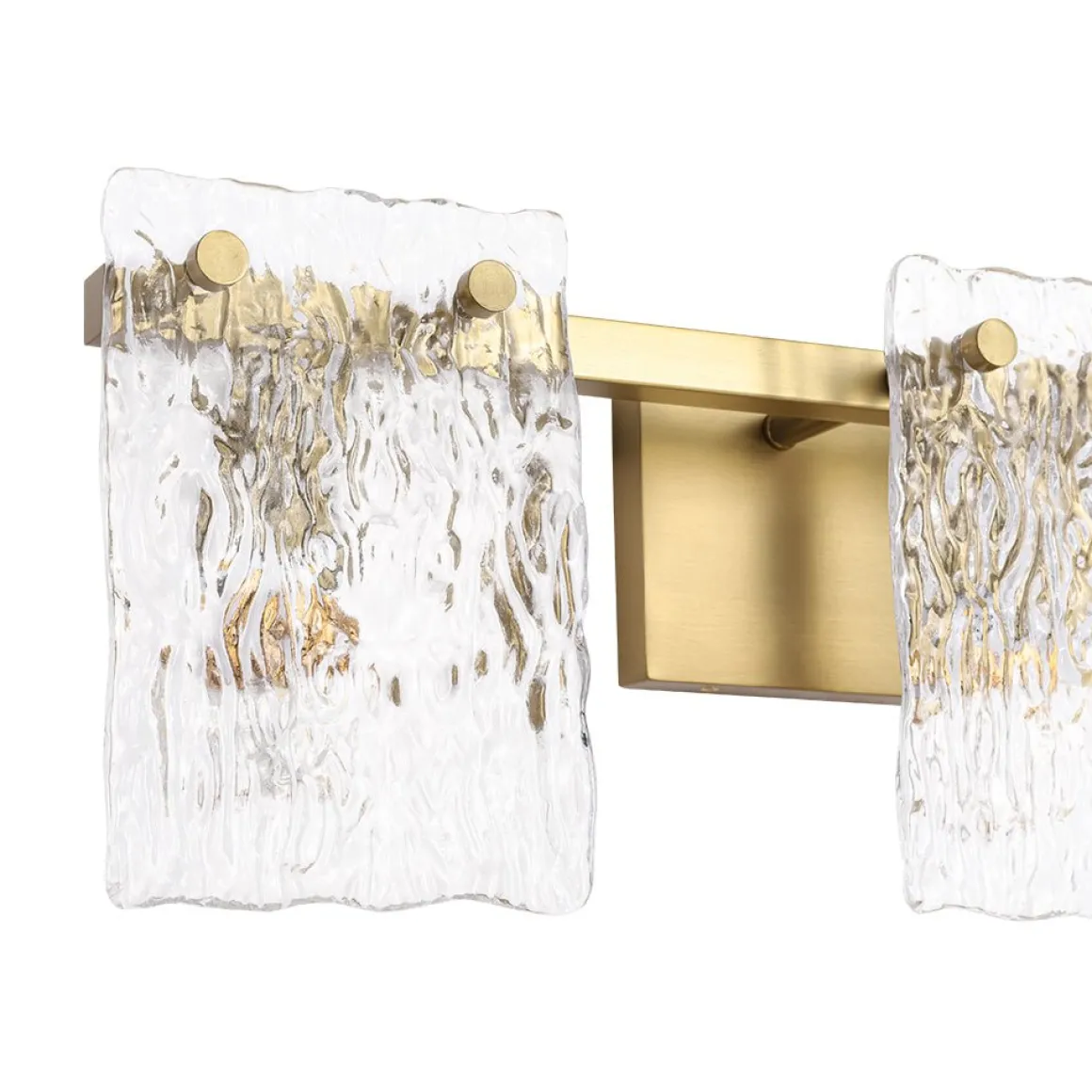 3-Light Water Glass Square Panel Brass Vanity Wall Sconce