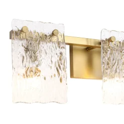 3-Light Water Glass Square Panel Brass Vanity Wall Sconce