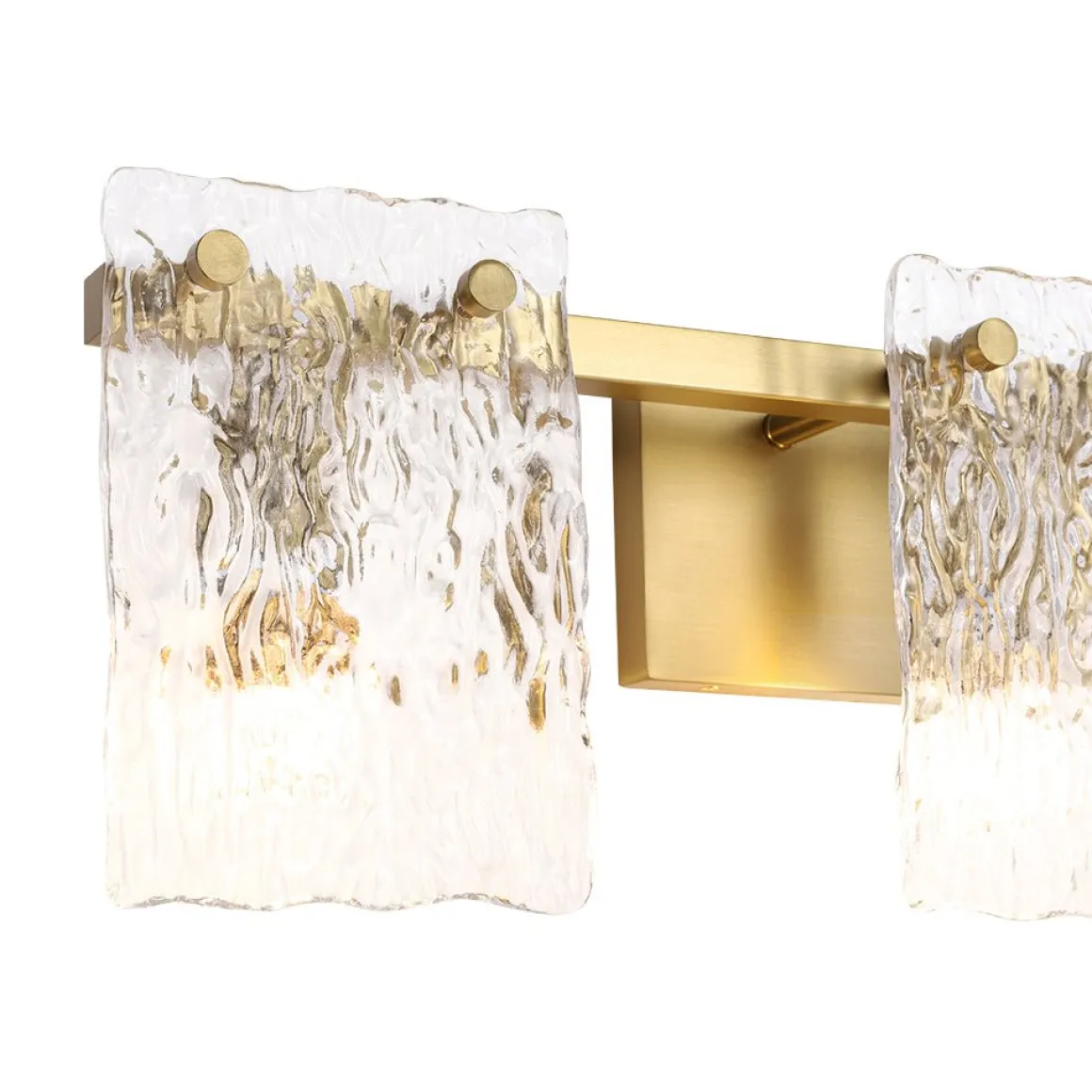 3-Light Water Glass Square Panel Brass Vanity Wall Sconce