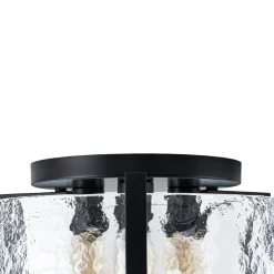 3-Light Water Textured Glass Drum Cage Semi Flush Mount