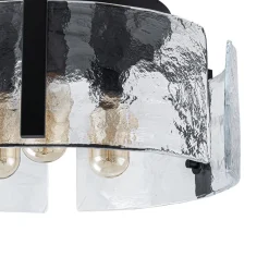 3-Light Water Textured Glass Drum Cage Semi Flush Mount