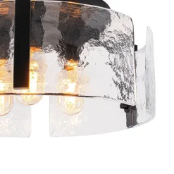 3-Light Water Textured Glass Drum Cage Semi Flush Mount