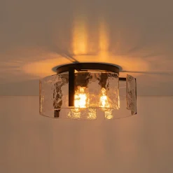 3-Light Water Textured Glass Drum Cage Semi Flush Mount