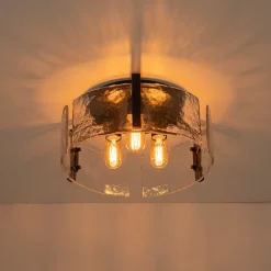 3-Light Water Textured Glass Drum Cage Semi Flush Mount