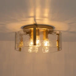 3-Light Water Textured Glass Drum Cage Semi Flush Mount