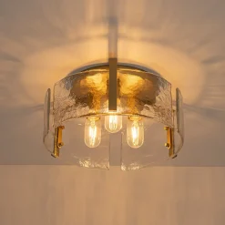 3-Light Water Textured Glass Drum Cage Semi Flush Mount