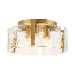 3-Light Water Textured Glass Drum Cage Semi Flush Mount