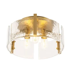 3-Light Water Textured Glass Drum Cage Semi Flush Mount