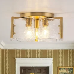 3-Light Water Textured Glass Drum Cage Semi Flush Mount