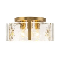 3-Light Water Textured Glass Drum Cage Semi Flush Mount