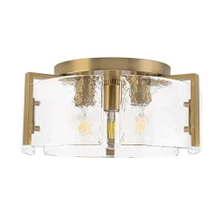 3-Light Water Textured Glass Drum Cage Semi Flush Mount