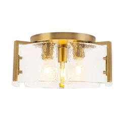 3-Light Water Textured Glass Drum Cage Semi Flush Mount