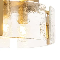 3-Light Water Textured Glass Drum Cage Semi Flush Mount
