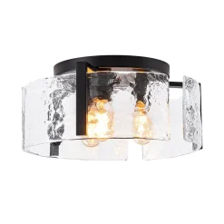 3-Light Water Textured Glass Drum Cage Semi Flush Mount