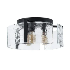 3-Light Water Textured Glass Drum Cage Semi Flush Mount