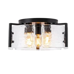 3-Light Water Textured Glass Drum Cage Semi Flush Mount