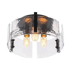 3-Light Water Textured Glass Drum Cage Semi Flush Mount