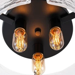 3-Light Water Textured Glass Drum Cage Semi Flush Mount