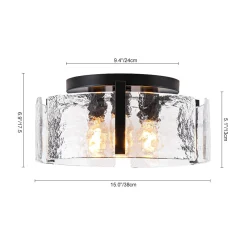 3-Light Water Textured Glass Drum Cage Semi Flush Mount